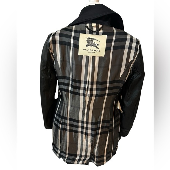 Burberry London Authenticated Black Cotton Blend Womens Pea Coat Size 8 - Picture 10 of 16